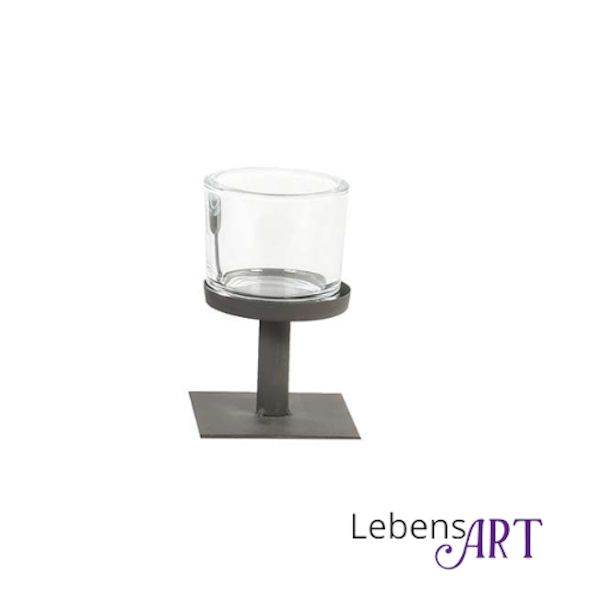 Windlicht Metallfuß braun Glas (klein) LebensART Sehnde - %