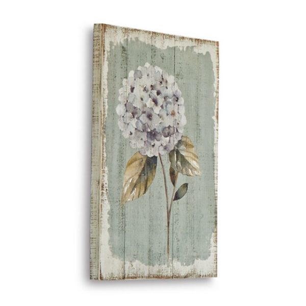 Deko-Board-ISLE - Handgearbeitete Tanne mit Vintage-Hortensien-Print in blau mit dezentem Antik-Finish