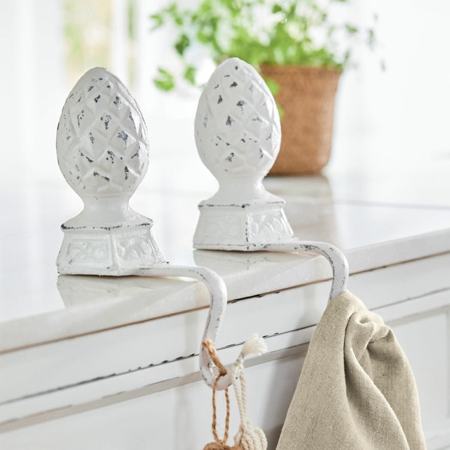 Eisenzapfen-2er-Set - LUCIELLE - antikweiss -mit Haken