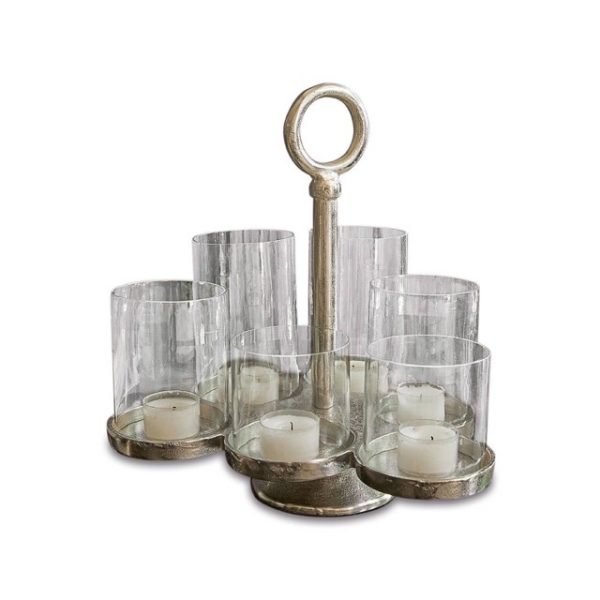 Windlicht GJALORAN - abnehmbare Glaszylinder - für handelsübliche Teelichter - Aluguss-Gestell mit besonderer Struktur