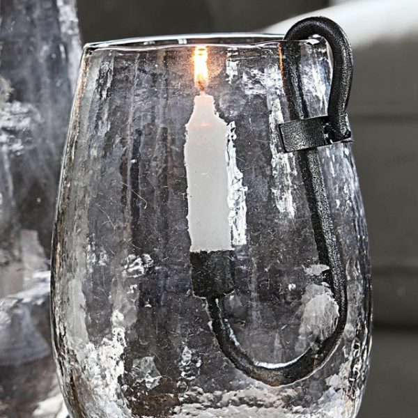 Windlicht VERMAND - 2erSet - mundgeblasenes Glas - Kerzenhalter aus Eisen - #21522 - H23/33 - D18/22cm