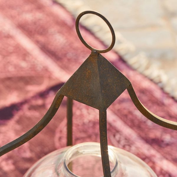 Laterne - ILANA - Eisen - Glas - #17633 - Stahlgestell mit Antik-Finish - Orientalische Design-Elemente - Abnehmbare Glasglocke - Mit sieben Kerzenhalterungen