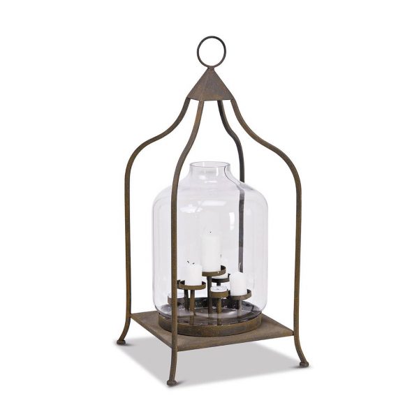 Laterne - ILANA - Eisen - Glas - #17633 - Stahlgestell mit Antik-Finish - Orientalische Design-Elemente - Abnehmbare Glasglocke - Mit sieben Kerzenhalterungen
