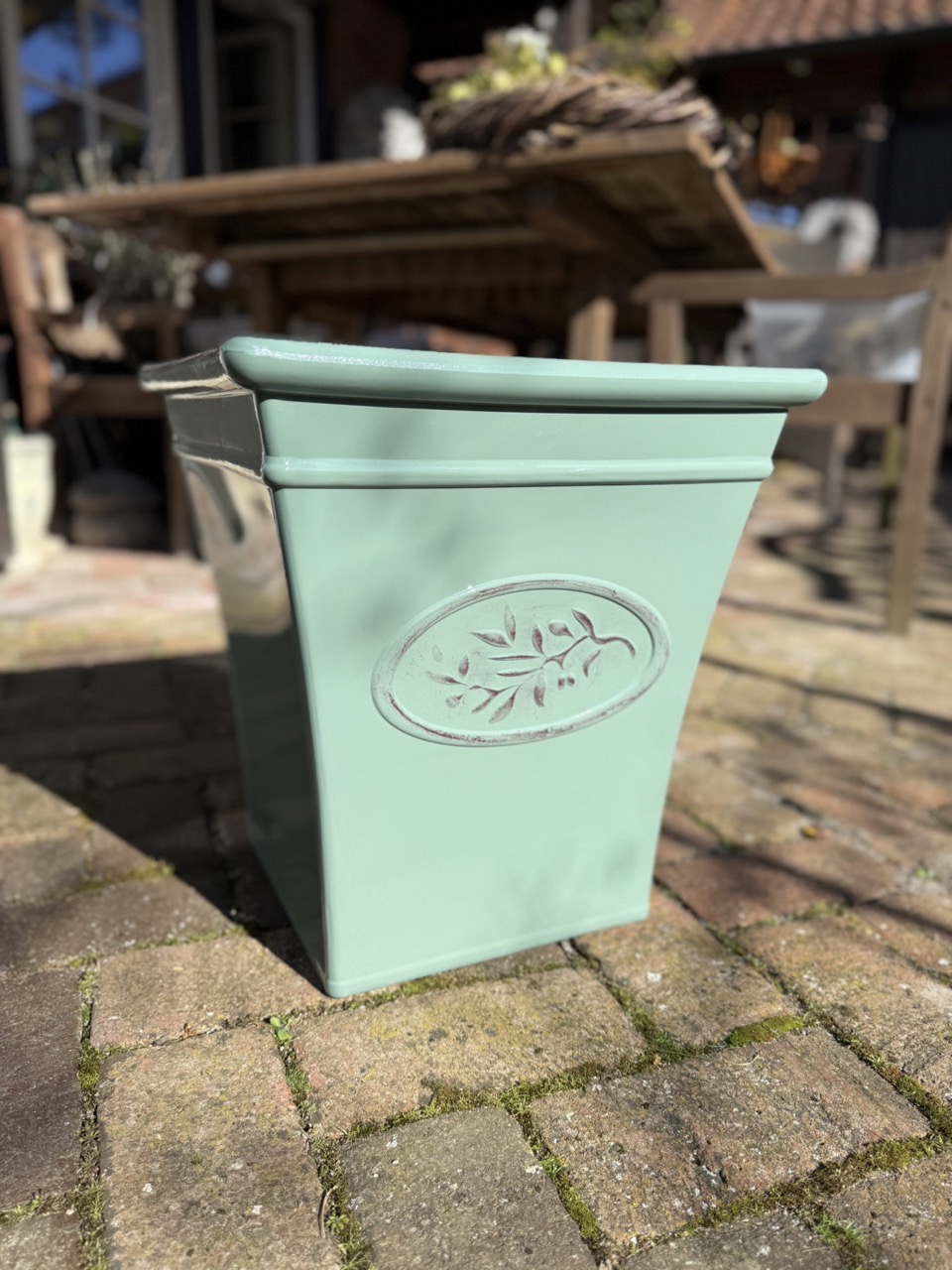 Übertopf - Kübel - Kunststoff - eckig - OLIVE-GREEN - Olivenzweig - S40-H42