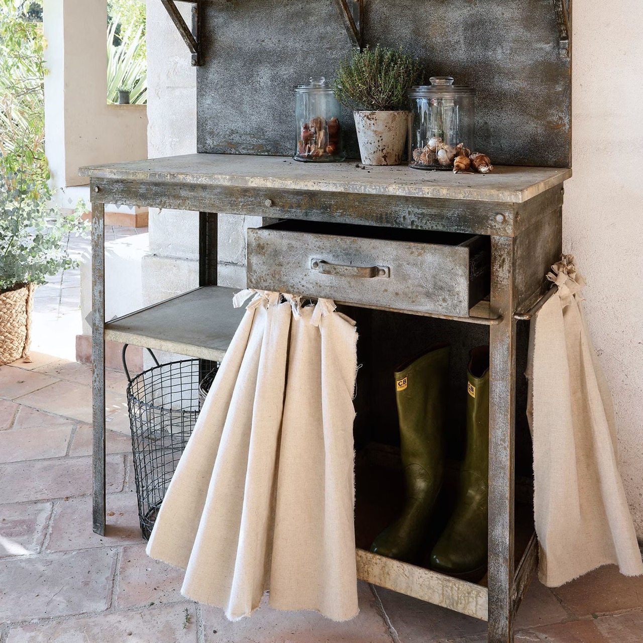 Pflanztisch-ANSAS-Eisen-Leinen-antikbraun-#19521-H130-B100-T48cm