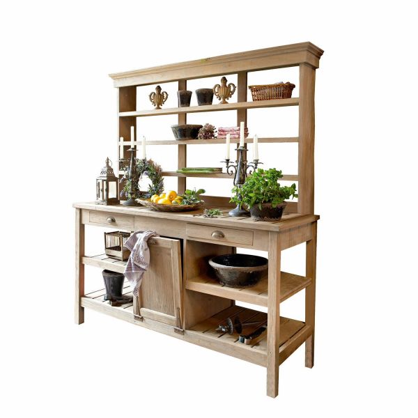 Gartenschrank Fallon - aus massivem Teakholz - perfekt auch als Outdoor-Küche - in Vintage-Optik - mit zwei Schubladen und großem Kippfach