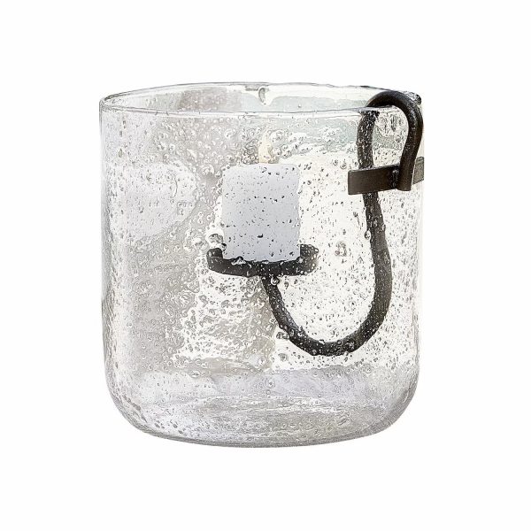 Windlicht DIONS - mundgeblasenes Glas - außergewöhnlicher Look - herausnehmbarer Kerzeneinsatz aus Eisen