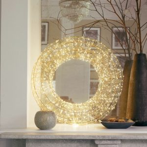 LED-KRANZ VERALISSE - 720LED - Champagner - goldfarbenes Eisengestell - 720 warmweiße LEDs - leuchtet innen und außen