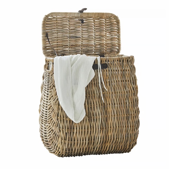 Wäschekorb Solinette - Robustes Rattan - Inkl. waschbarem Stoffeinsatz - Edler Lederverschluss - #24515