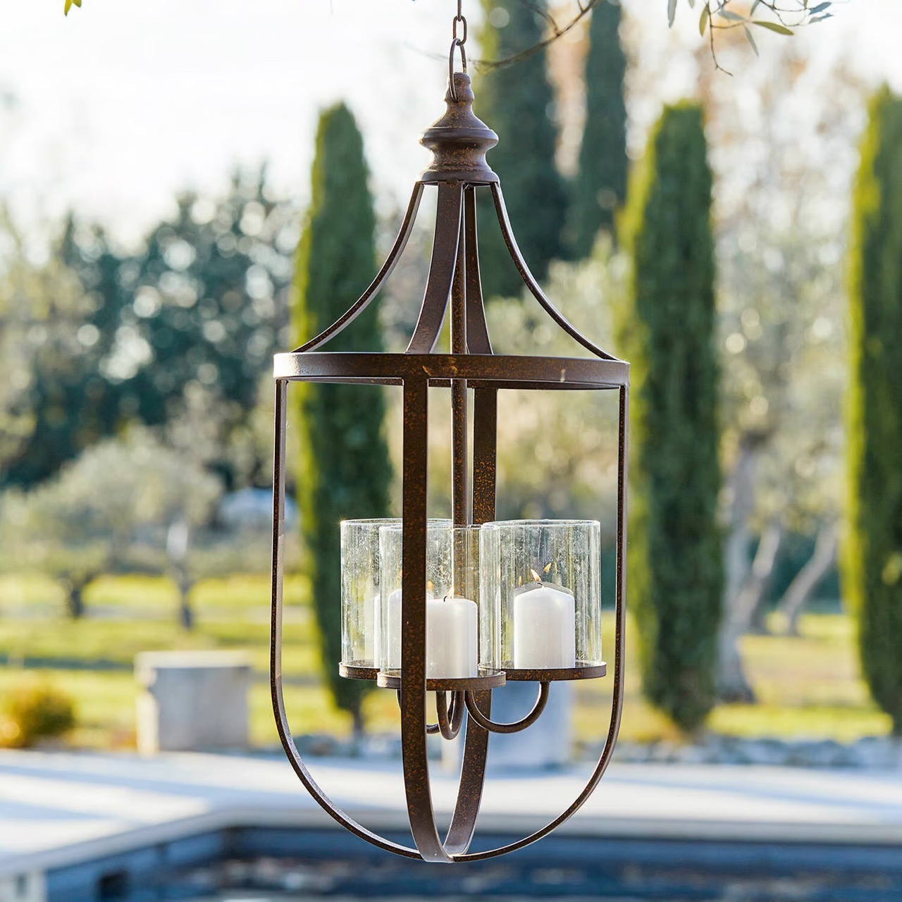 Hängelaterne Hampshire - gemütliche Illumination - Metall mit Antik-Finish - Schützende Glaszylinder - #20424 - H67-D30cm