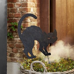 Gartenstab Rénelise - Eisensilhouette in Katzenform - mit Antischwarz-Finish - Spielerische Gartenkomposition